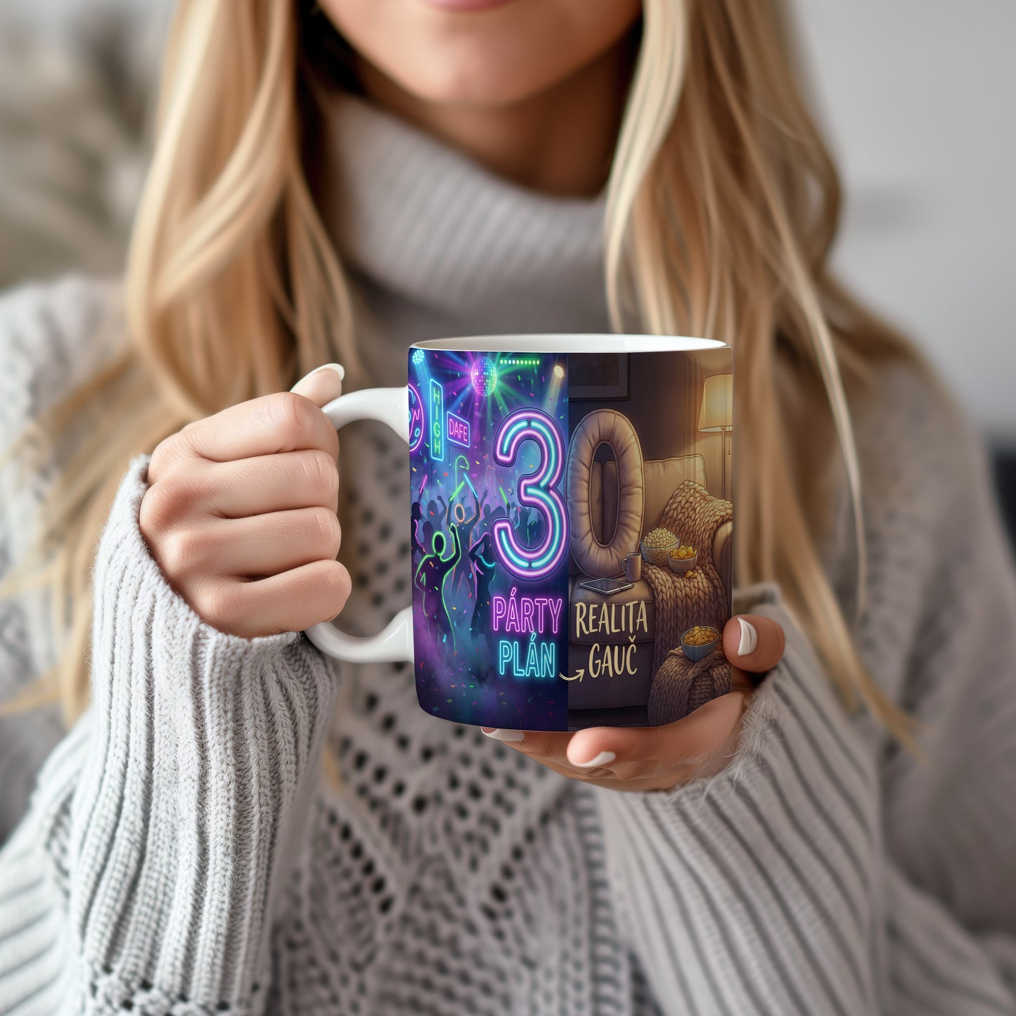 Narozeninový hrnek 30 let – PÁRTY PLÁN REALITA GAUČ