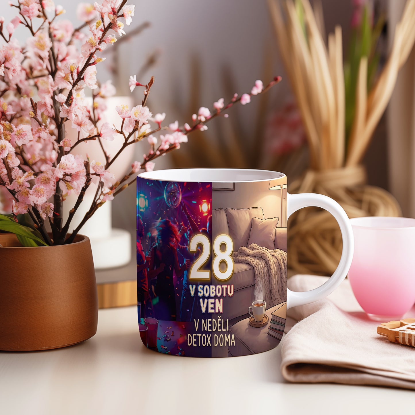 Narozeninový hrnek 28 let – V SOBOTU VEN V NEDĚLI DETOX DOMA