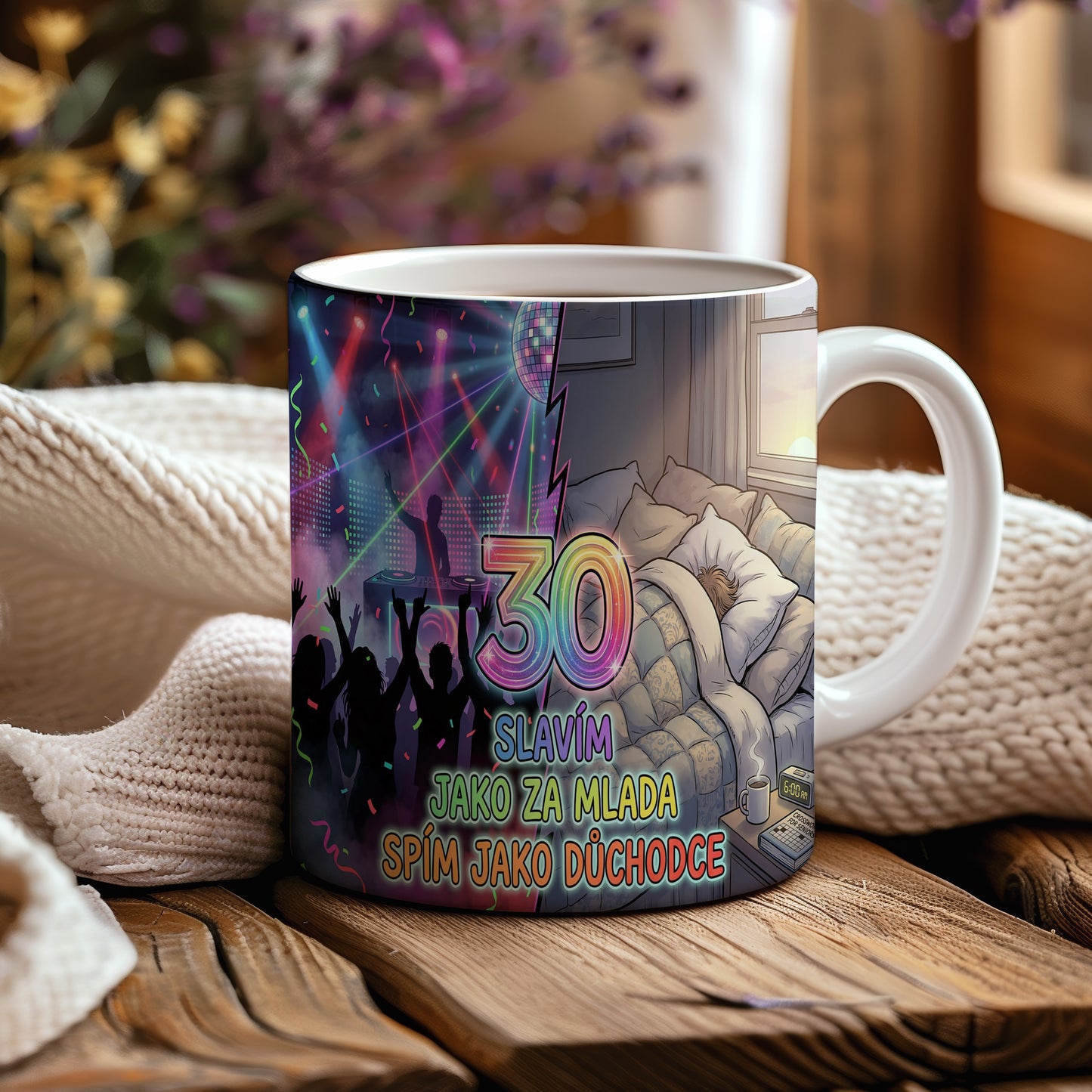 Narozeninový hrnek 30 let – SLAVÍM JAKO ZA MLADA SPÍM JAKO DŮCHODCE