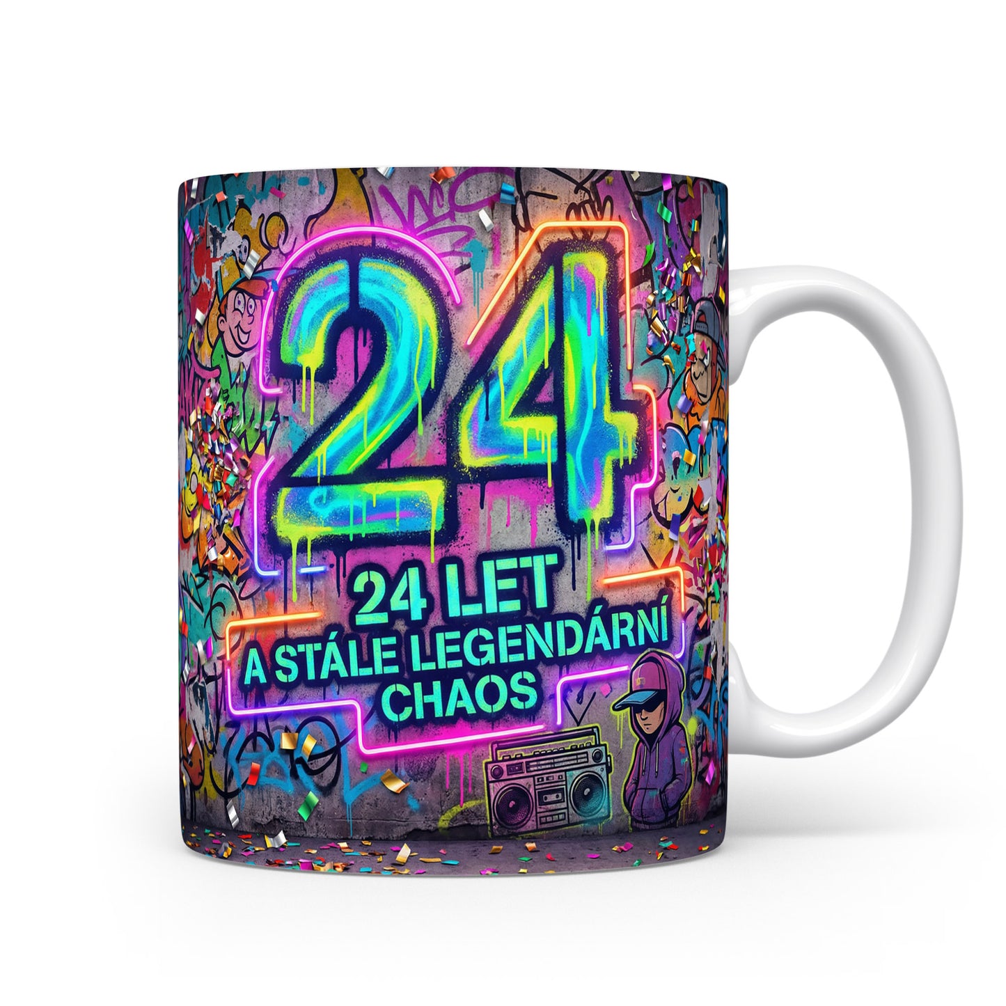 Hrnček s nápisem 24 LET A STÁLE LEGENDÁRNÍ CHAOS