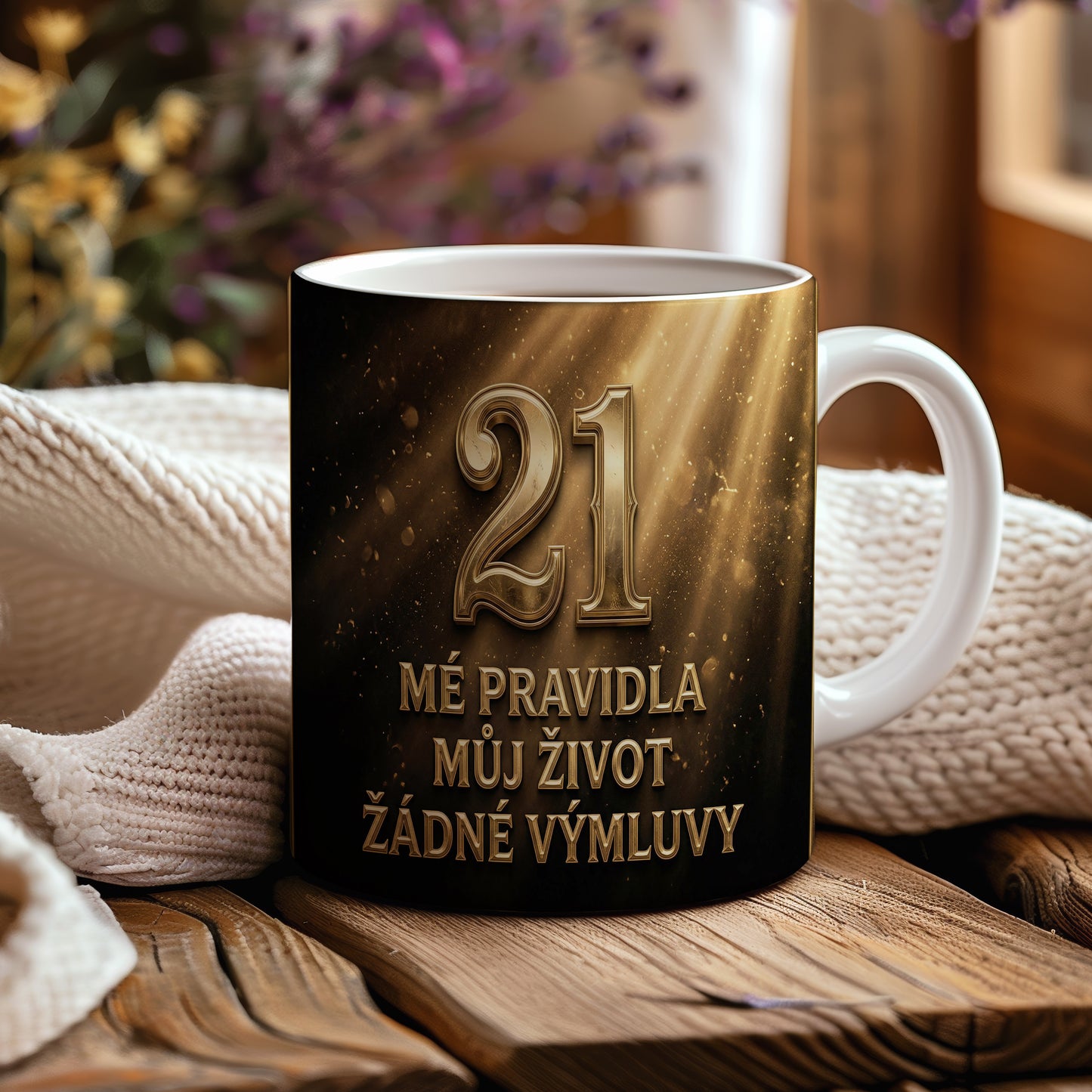 Narozeninový hrnek 21 let – MÉ PRAVIDLA MŮJ ŽIVOT ŽÁDNÉ VÝMLUVY