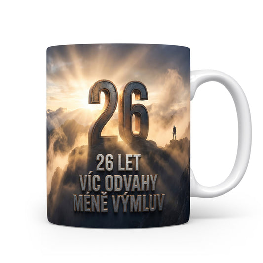 Narozeninový hrnek s číslem 26 a motivačním textem
