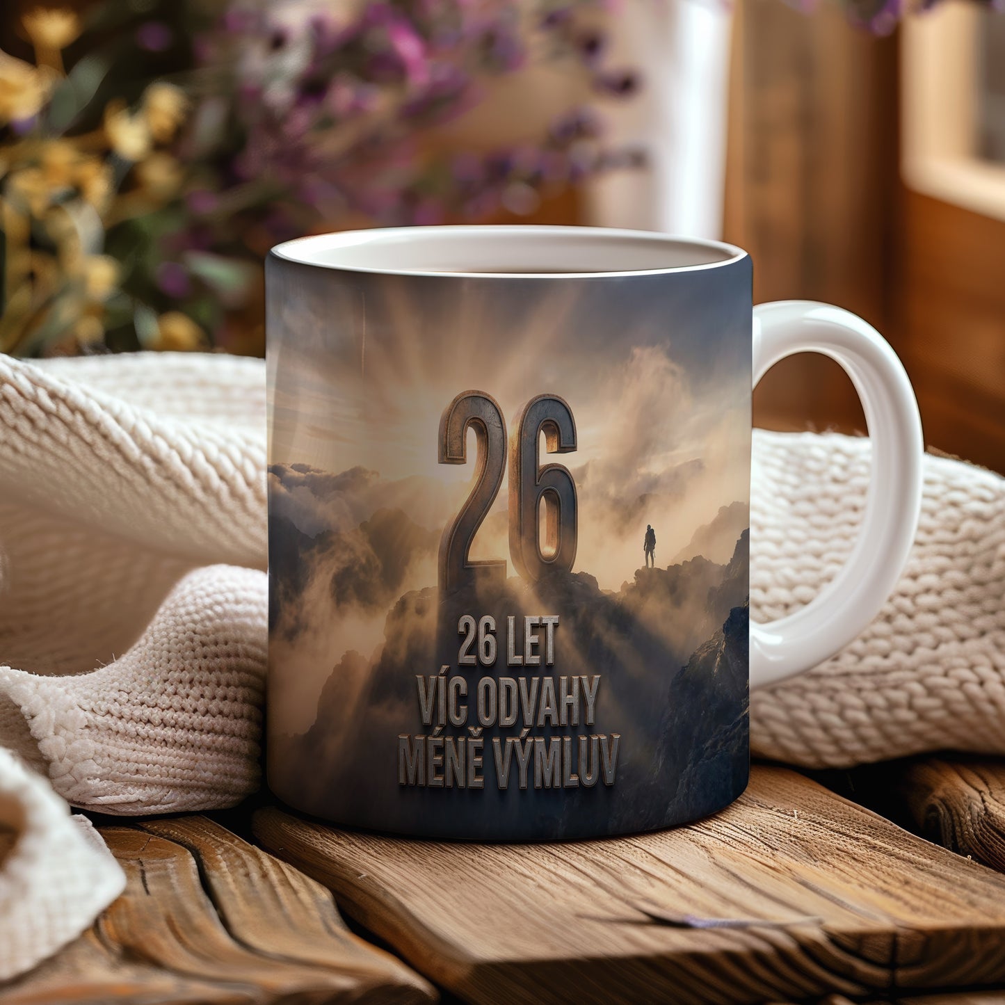 Narozeninový hrnek 26 let – 26 LET VÍC ODVAHY MÉNĚ VÝMLUV
