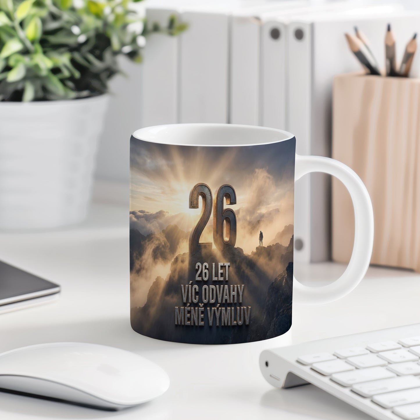 Narozeninový hrnek 26 let – 26 LET VÍC ODVAHY MÉNĚ VÝMLUV