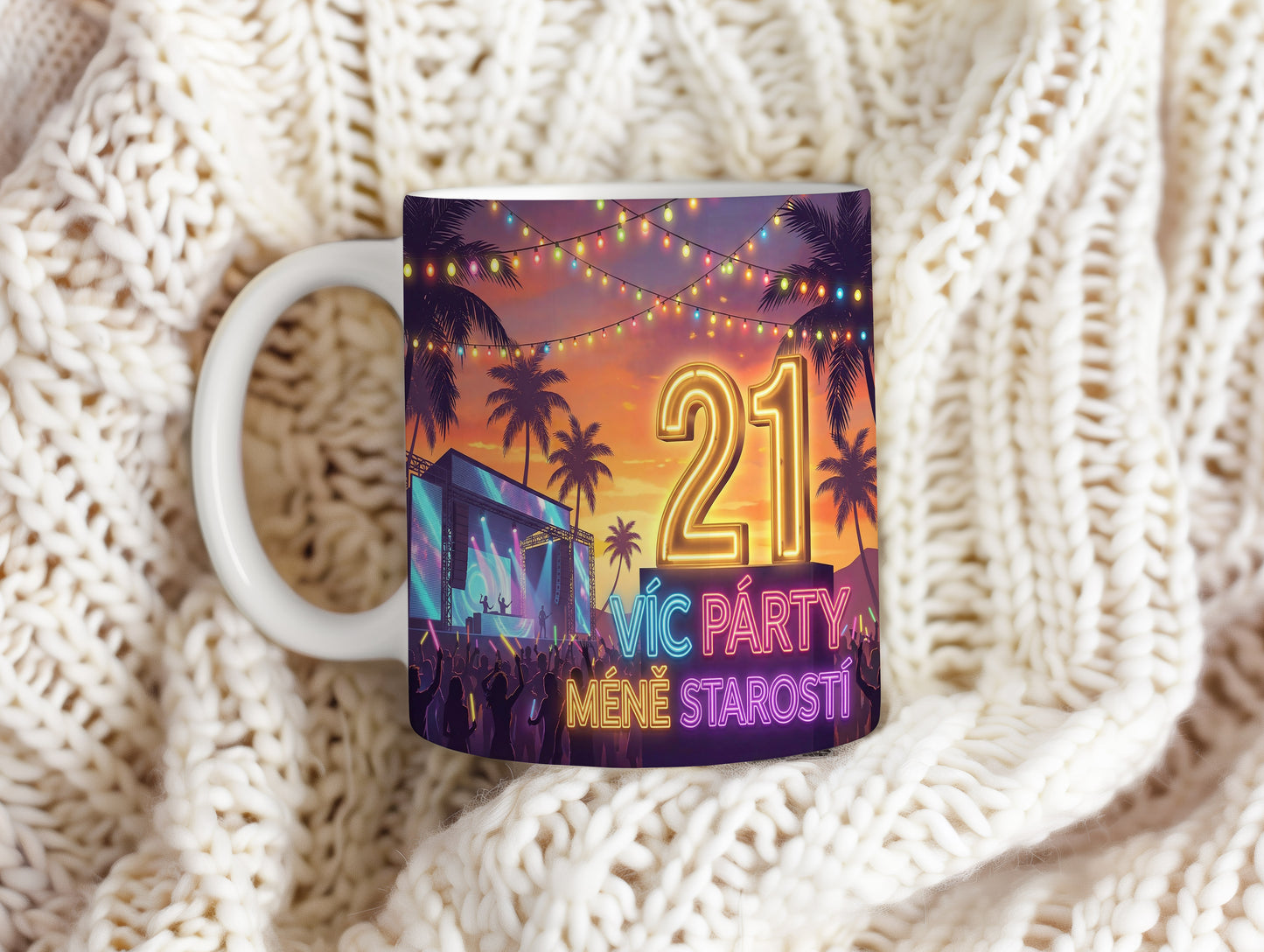 Narozeninový hrnek 21 let – VÍC PÁRTY, MÉNĚ STAROSTÍ