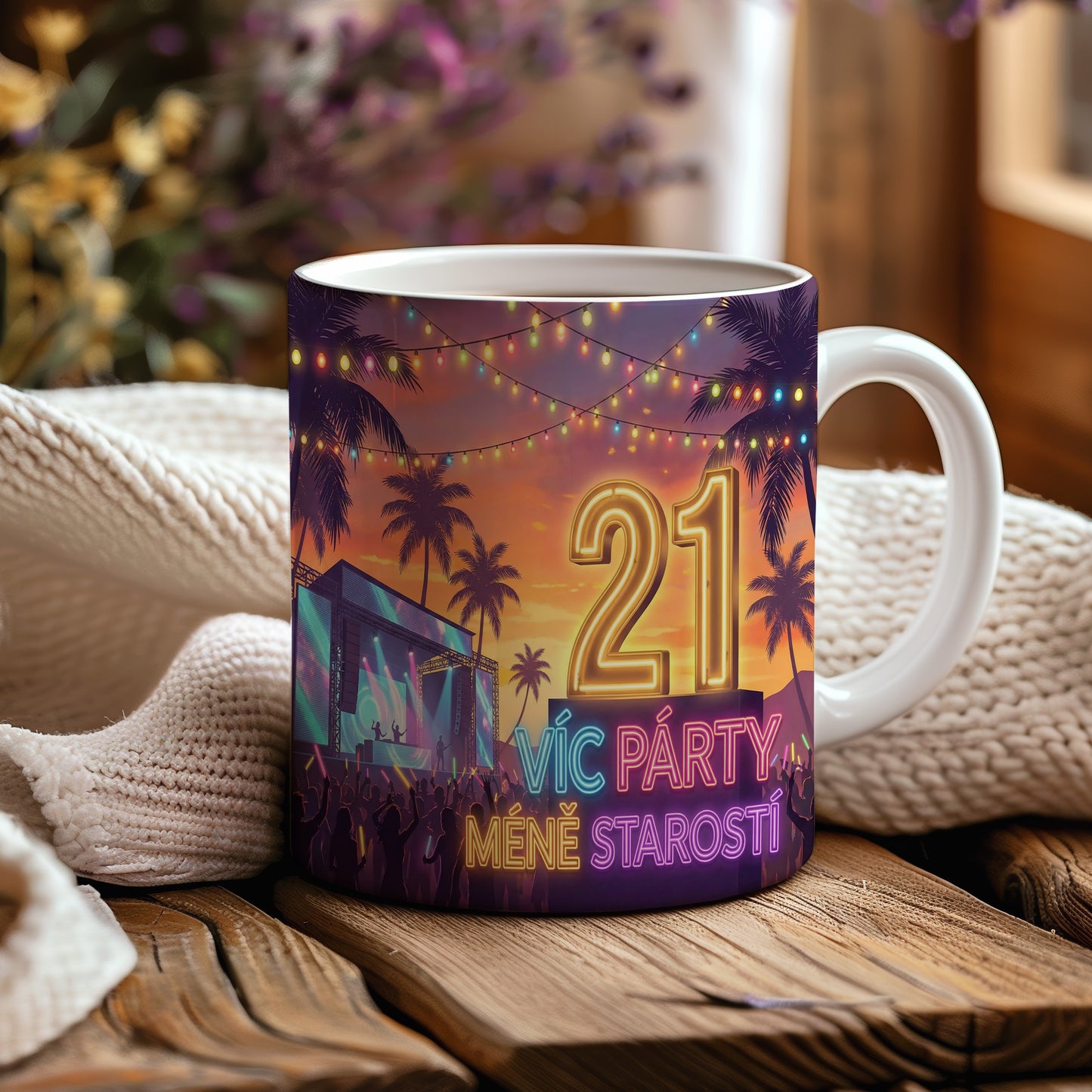 Narozeninový hrnek 21 let – VÍC PÁRTY, MÉNĚ STAROSTÍ