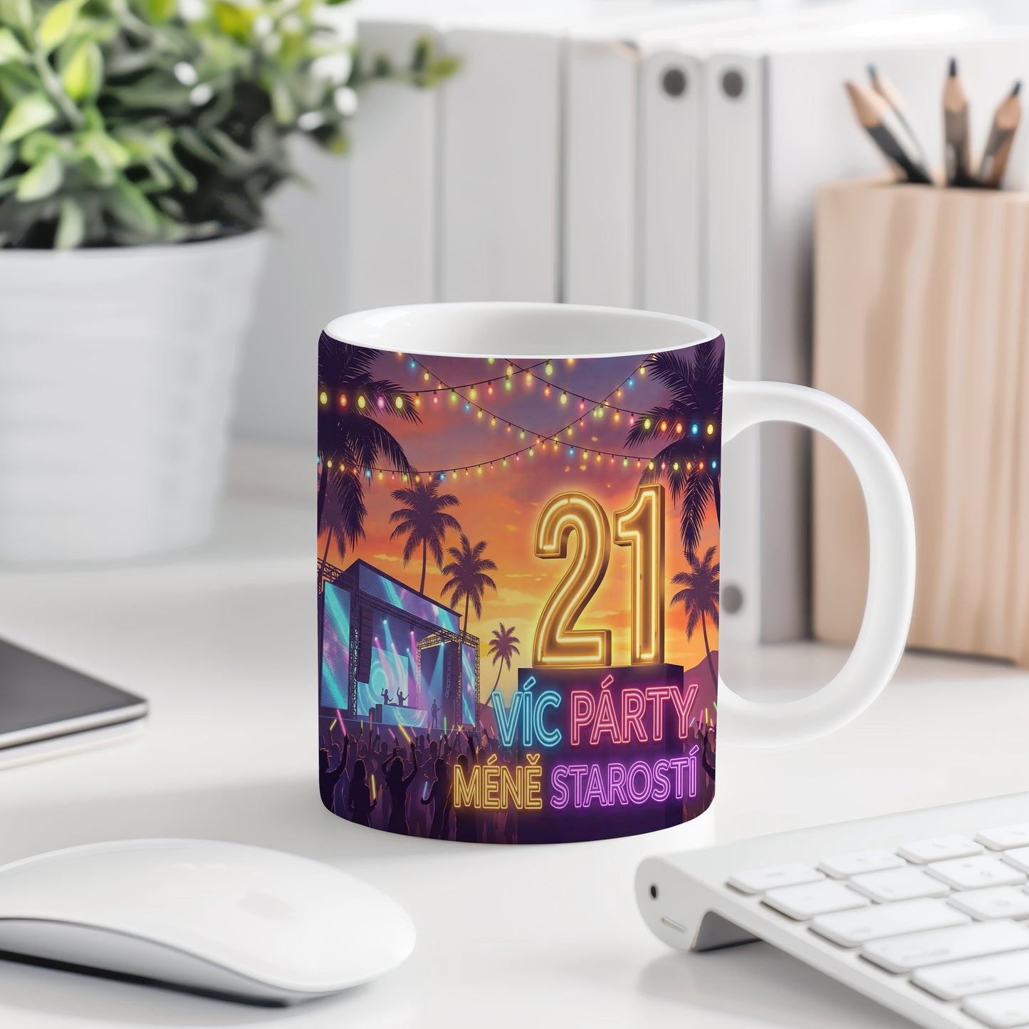 Narozeninový hrnek 21 let – VÍC PÁRTY, MÉNĚ STAROSTÍ