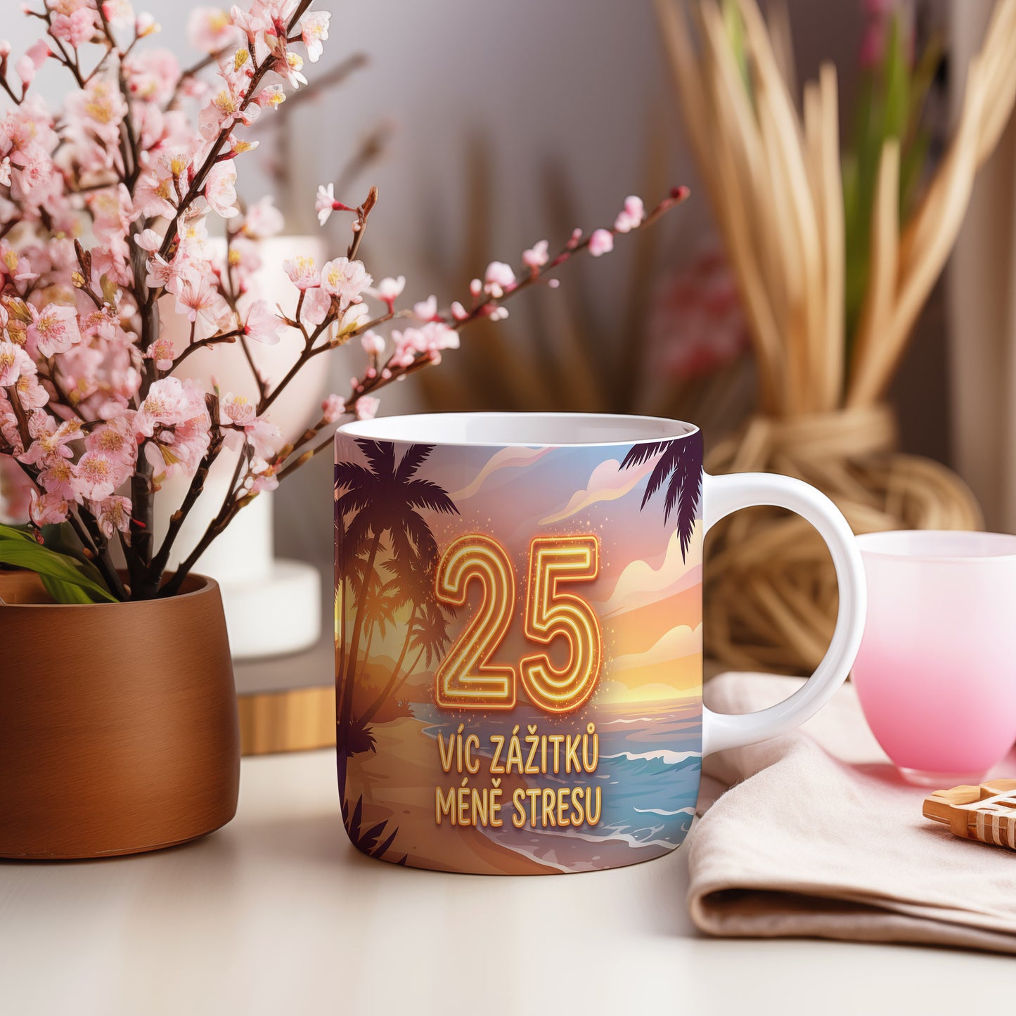 Narozeninový hrnek 25 let – VÍC ZÁŽITKŮ MÉNĚ STRESU
