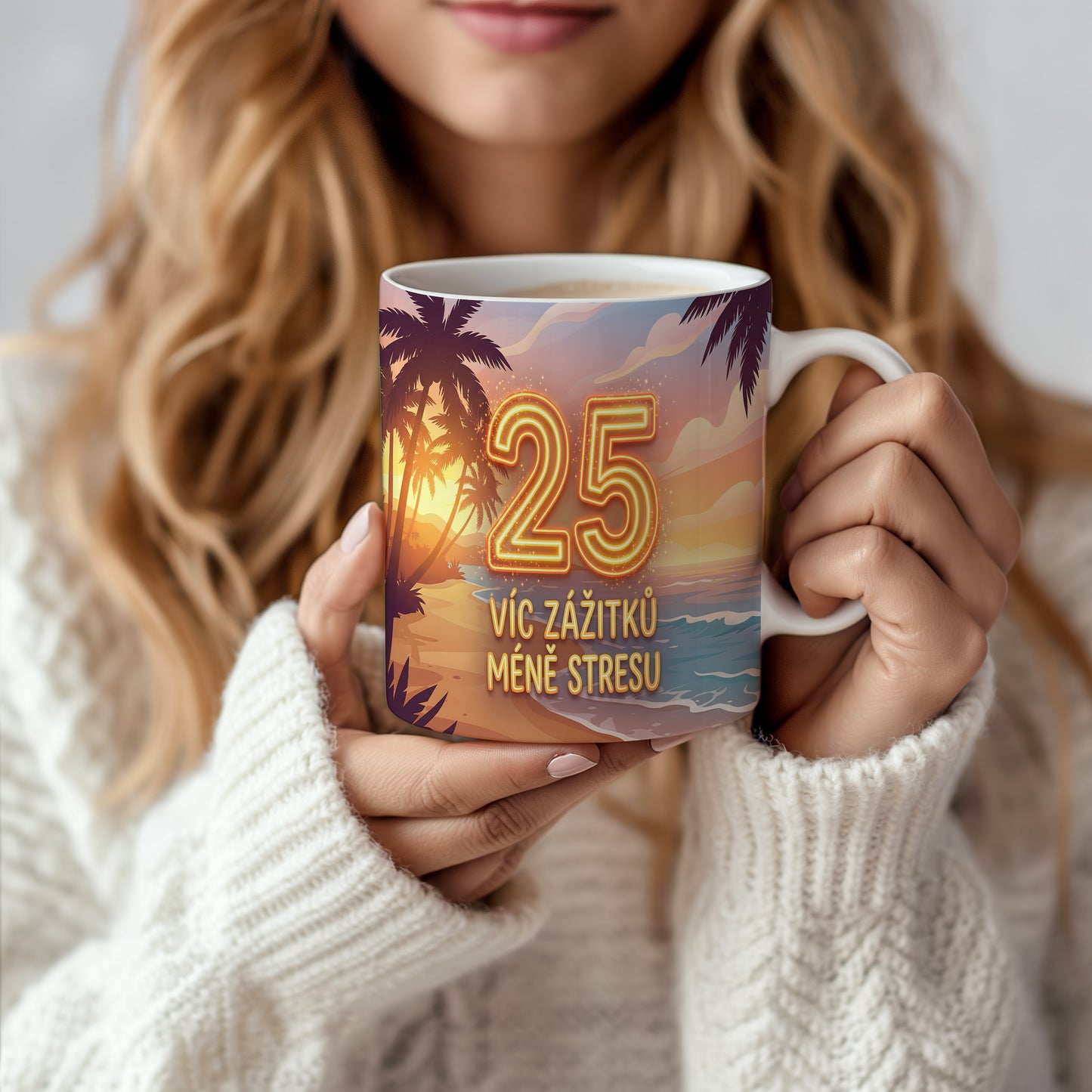 Narozeninový hrnek 25 let – VÍC ZÁŽITKŮ MÉNĚ STRESU