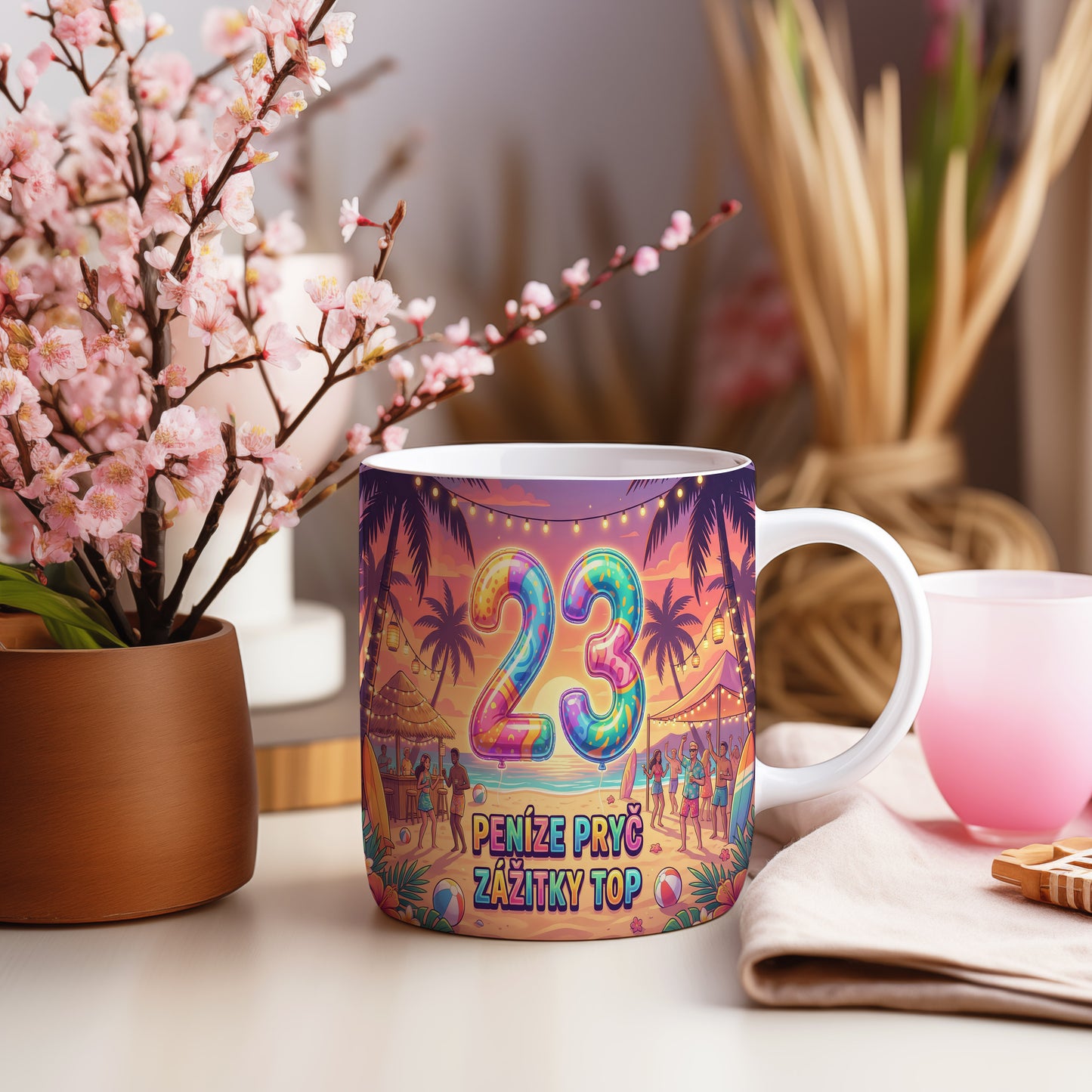 Narozeninový hrnek 23 let – PENÍZE PRYČ ZÁŽITKY TOP
