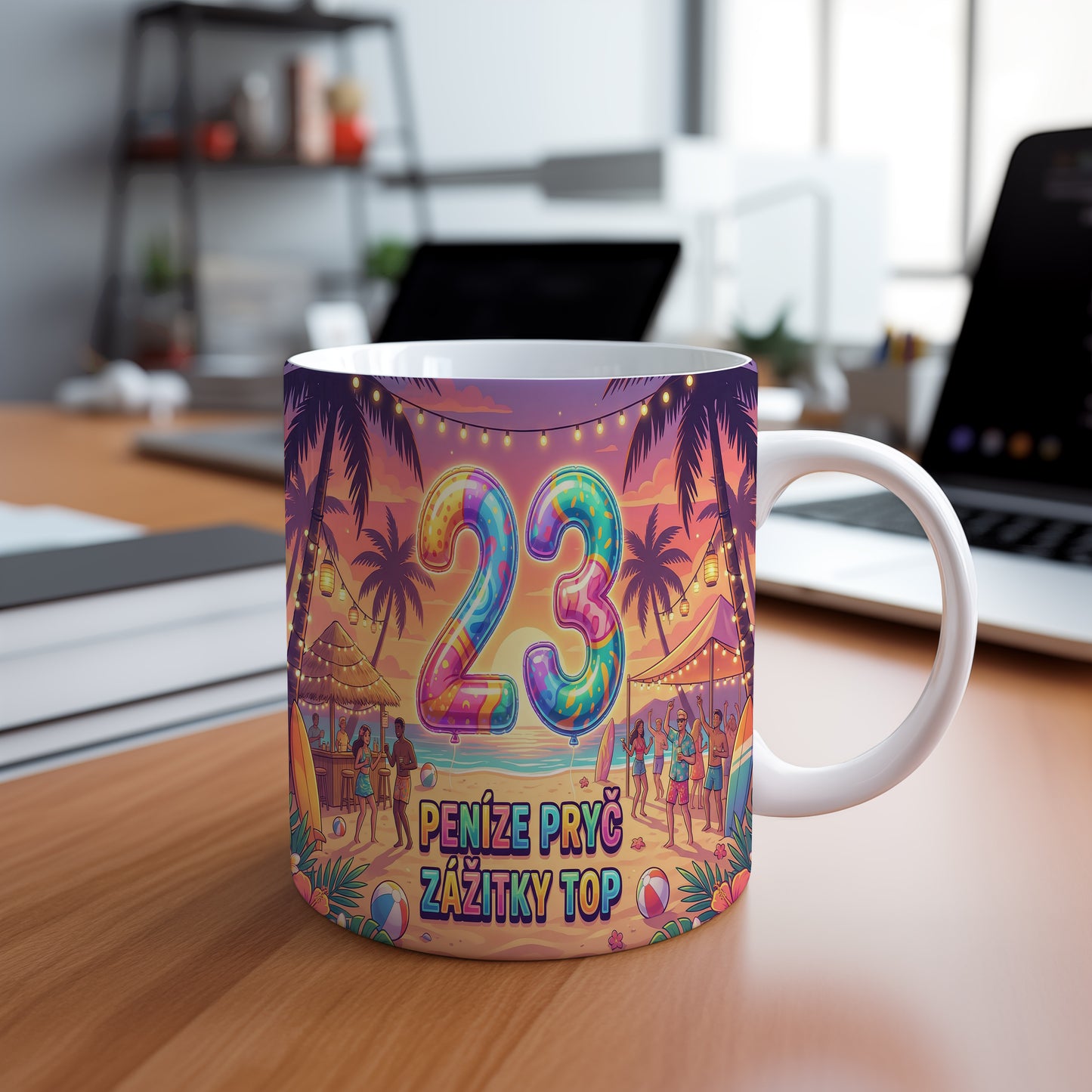 Narozeninový hrnek 23 let – PENÍZE PRYČ ZÁŽITKY TOP