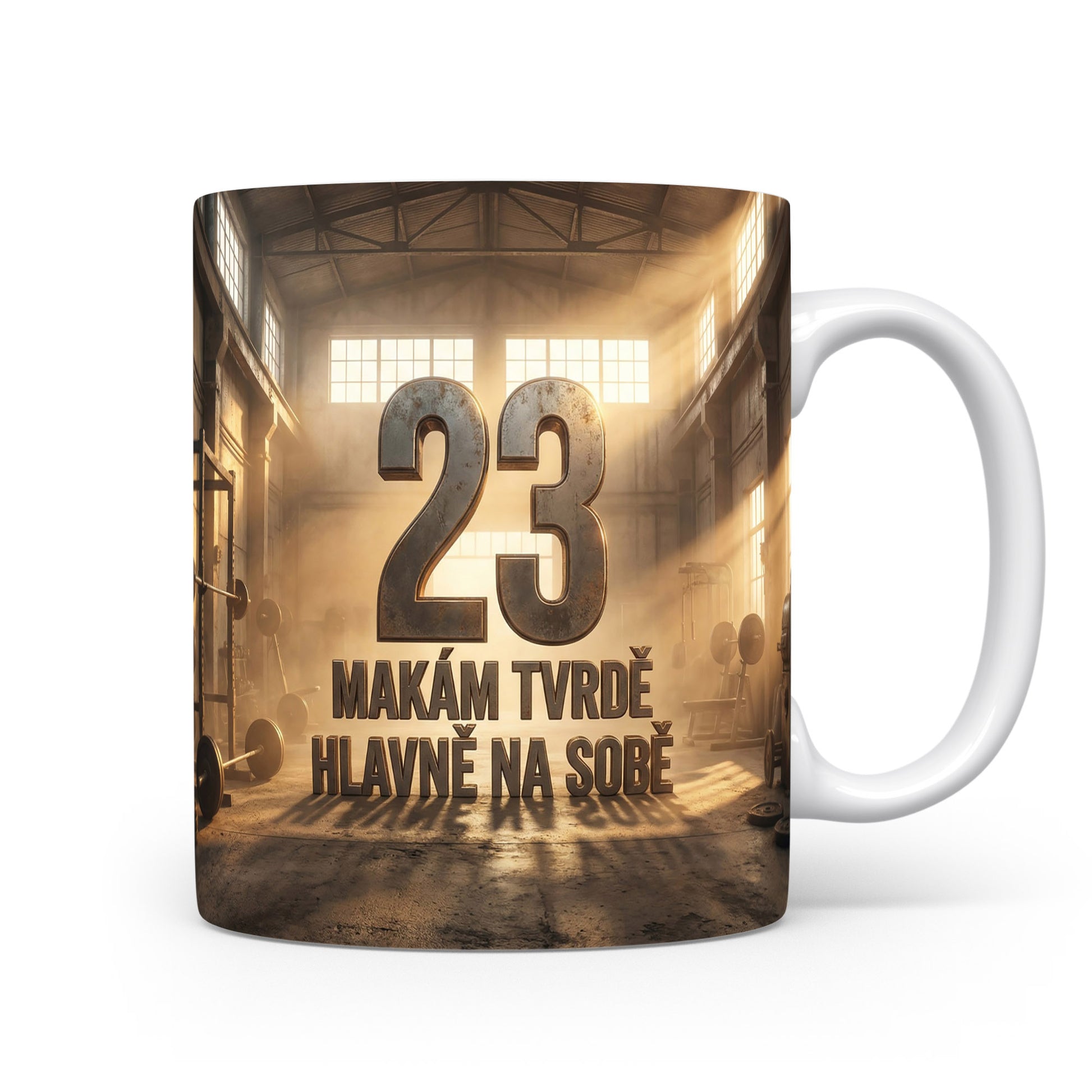Hrnček s číslem 23 a motivačním sloganem