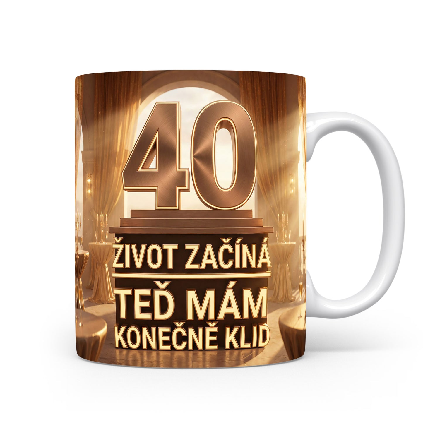 Hnědý hrnek s nápisem k 40. narozeninám