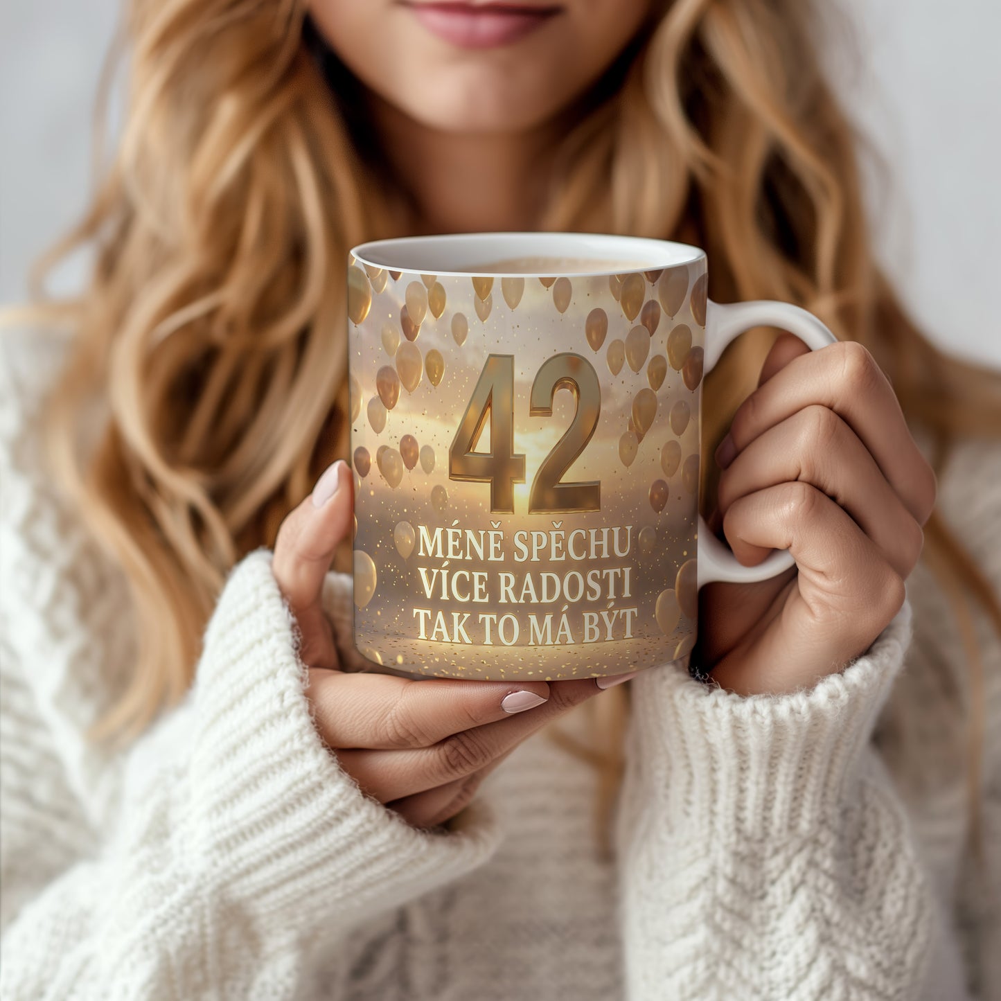 Narozeninový hrnek 42 let – MÉNĚ SPĚCHU VÍCE RADOSTI TAK TO MÁ BÝT