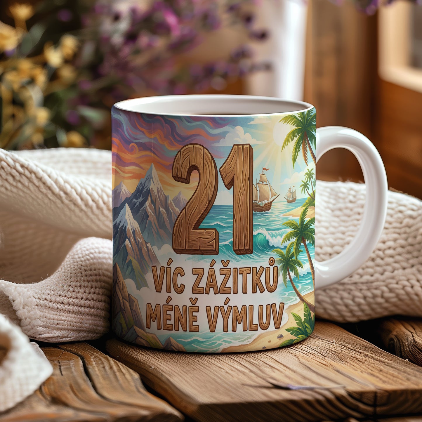 Narozeninový hrnek 21 let – VÍC ZÁŽITKŮ MÉNĚ VÝMLUV
