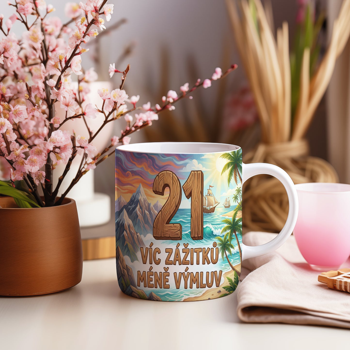 Narozeninový hrnek 21 let – VÍC ZÁŽITKŮ MÉNĚ VÝMLUV