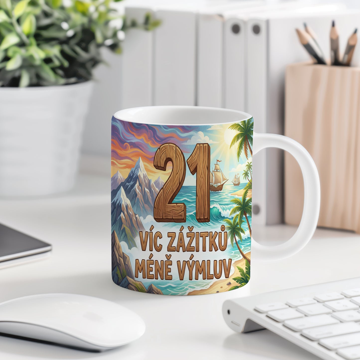 Narozeninový hrnek 21 let – VÍC ZÁŽITKŮ MÉNĚ VÝMLUV