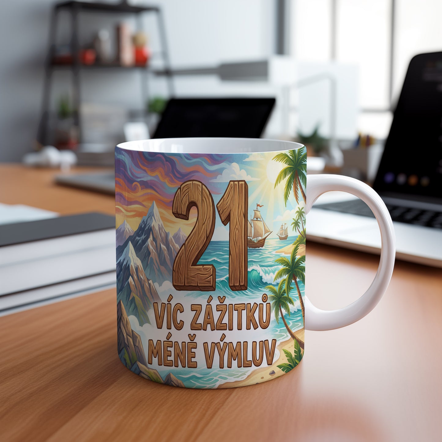 Narozeninový hrnek 21 let – VÍC ZÁŽITKŮ MÉNĚ VÝMLUV