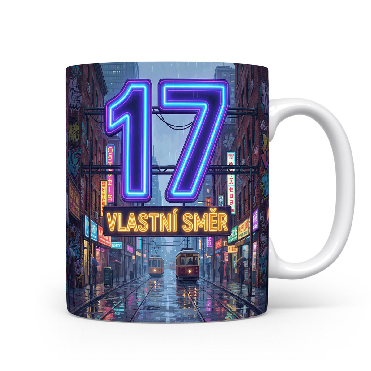 Hrnček s číslem 17 a nápisem VLASTNÍ SMĚR