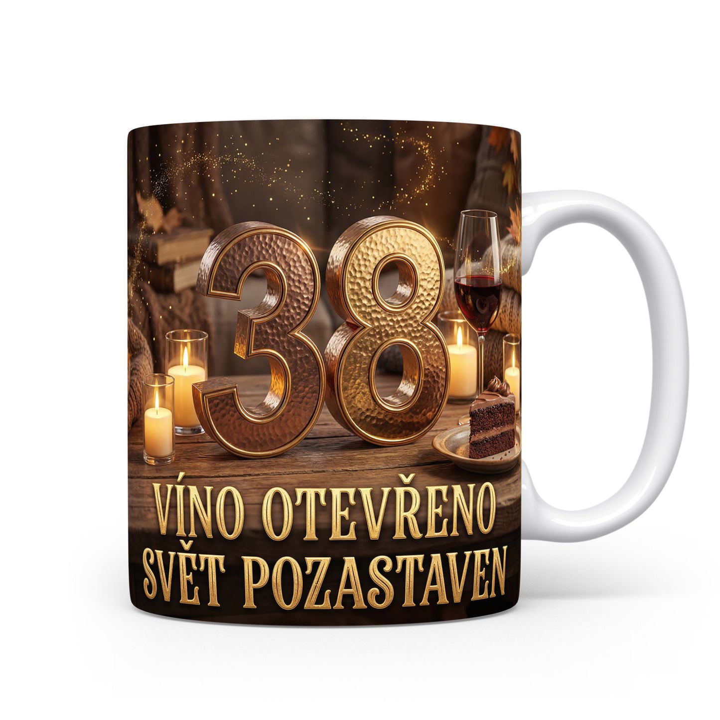 Narozeninový hrnek s číslem 38 a nápisem.