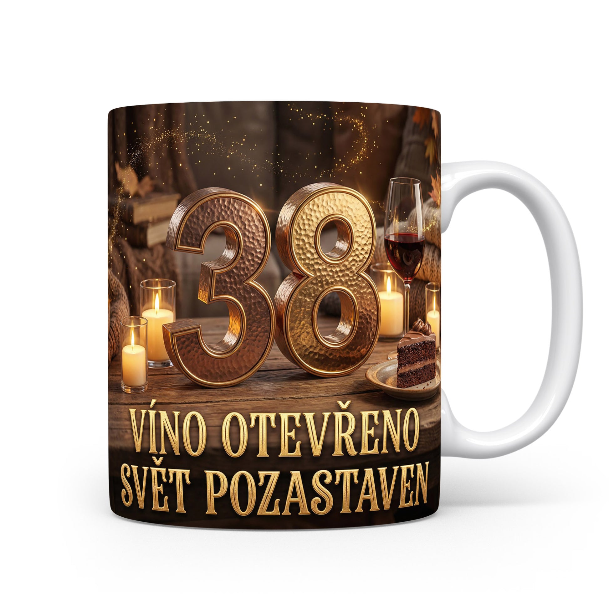 Narozeninový hrnek s číslem 38 a nápisem.