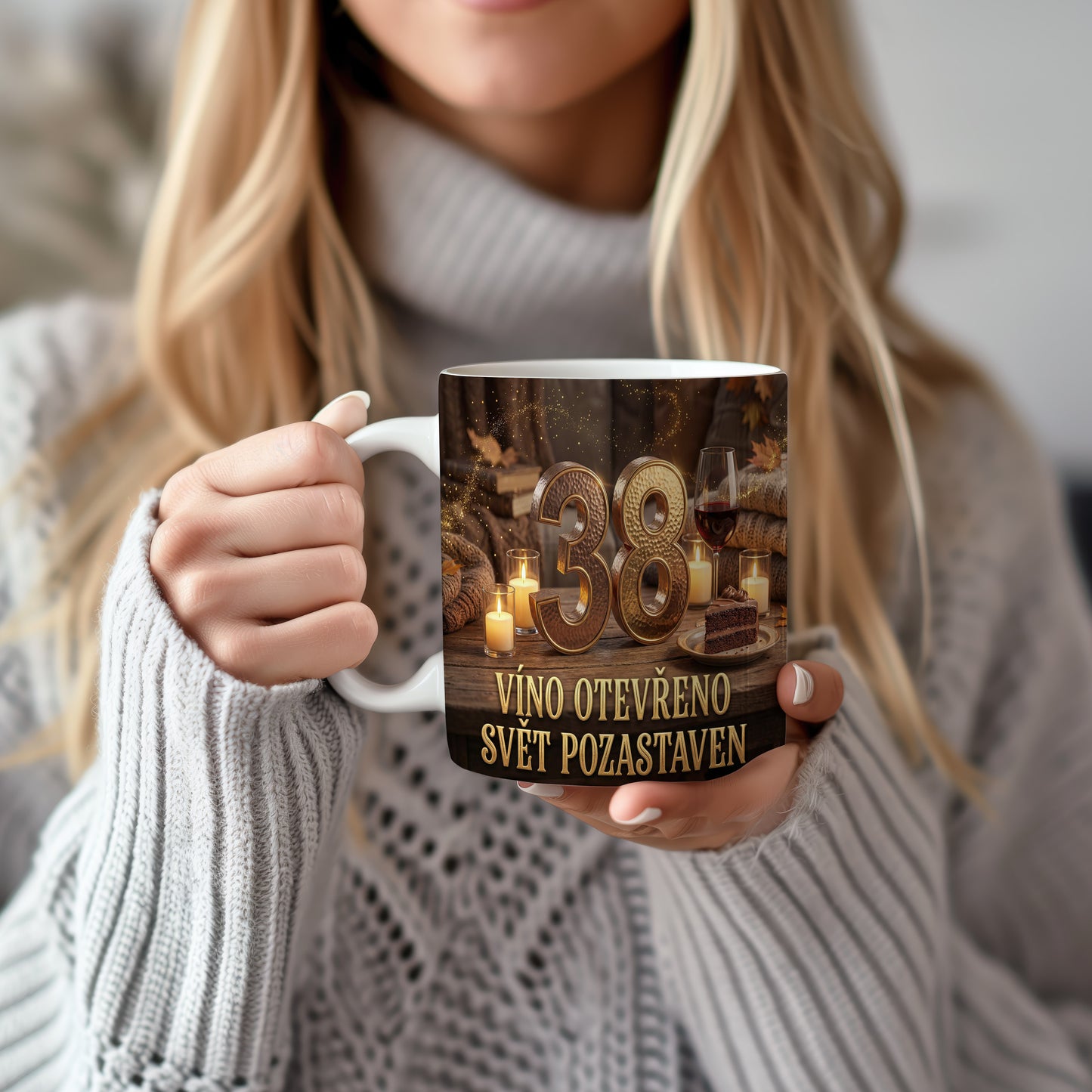 Narozeninový hrnek 38 let – VÍNO OTEVŘENO, SVĚT POZASTAVEN