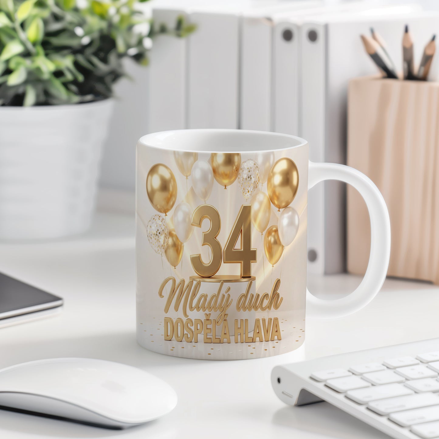 Narozeninový hrnek 34 let – Mladý duch, dospělá hlava