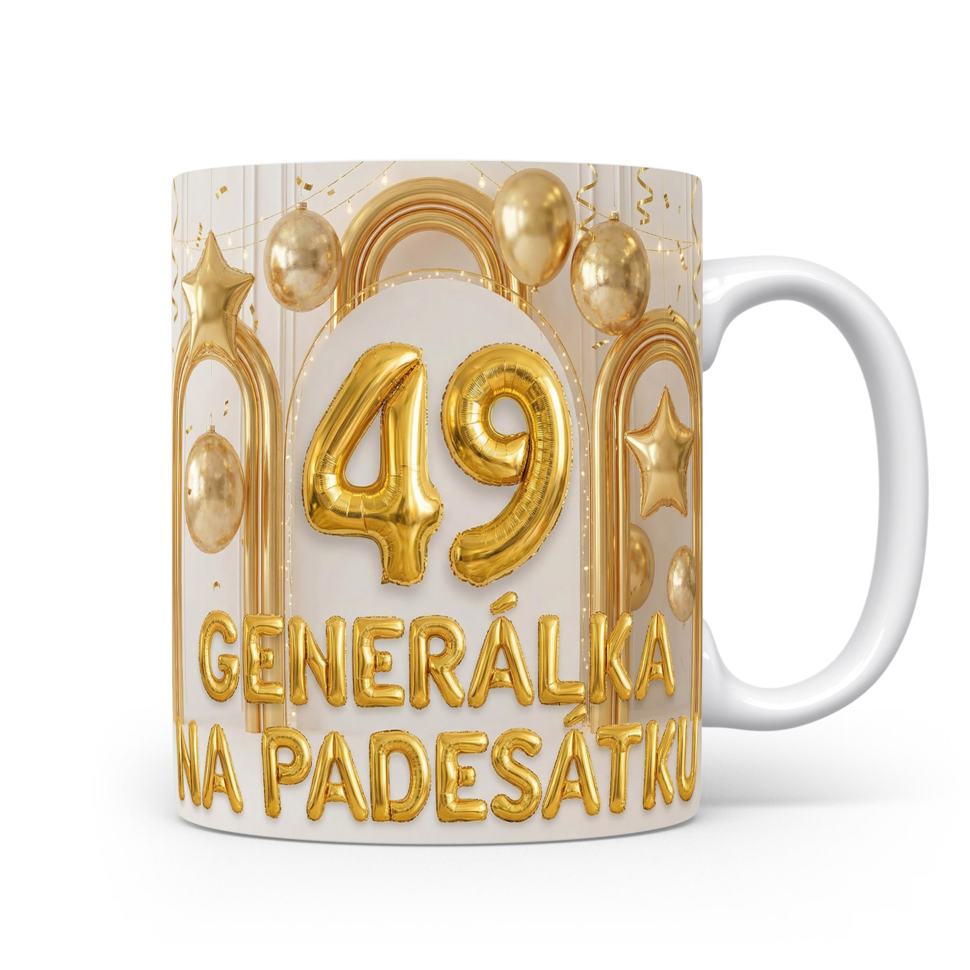 Narozeninový hrnek s číslem 49 a nápisem Generálka na padesátku