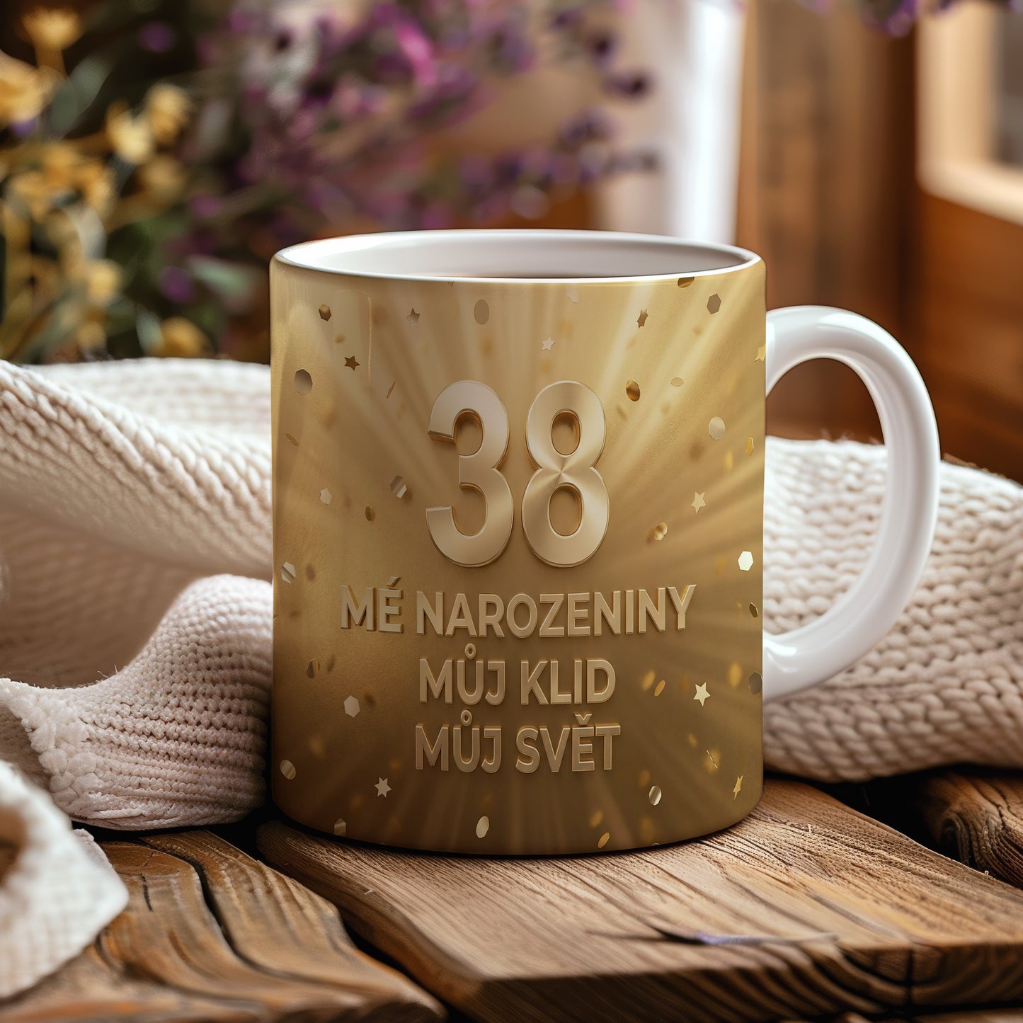 Narozeninový hrnek 38 let – MÉ NAROZENINY MŮJ KLID MŮJ SVĚT