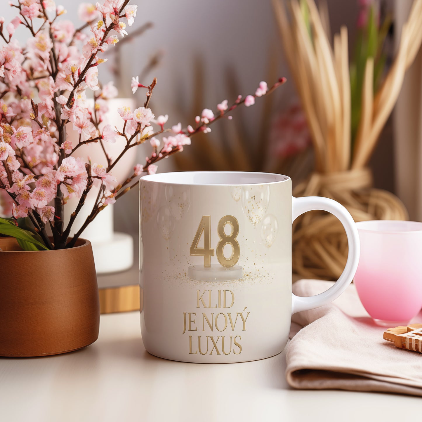 Narozeninový hrnek 48 let – KLID JE NOVÝ LUXUS
