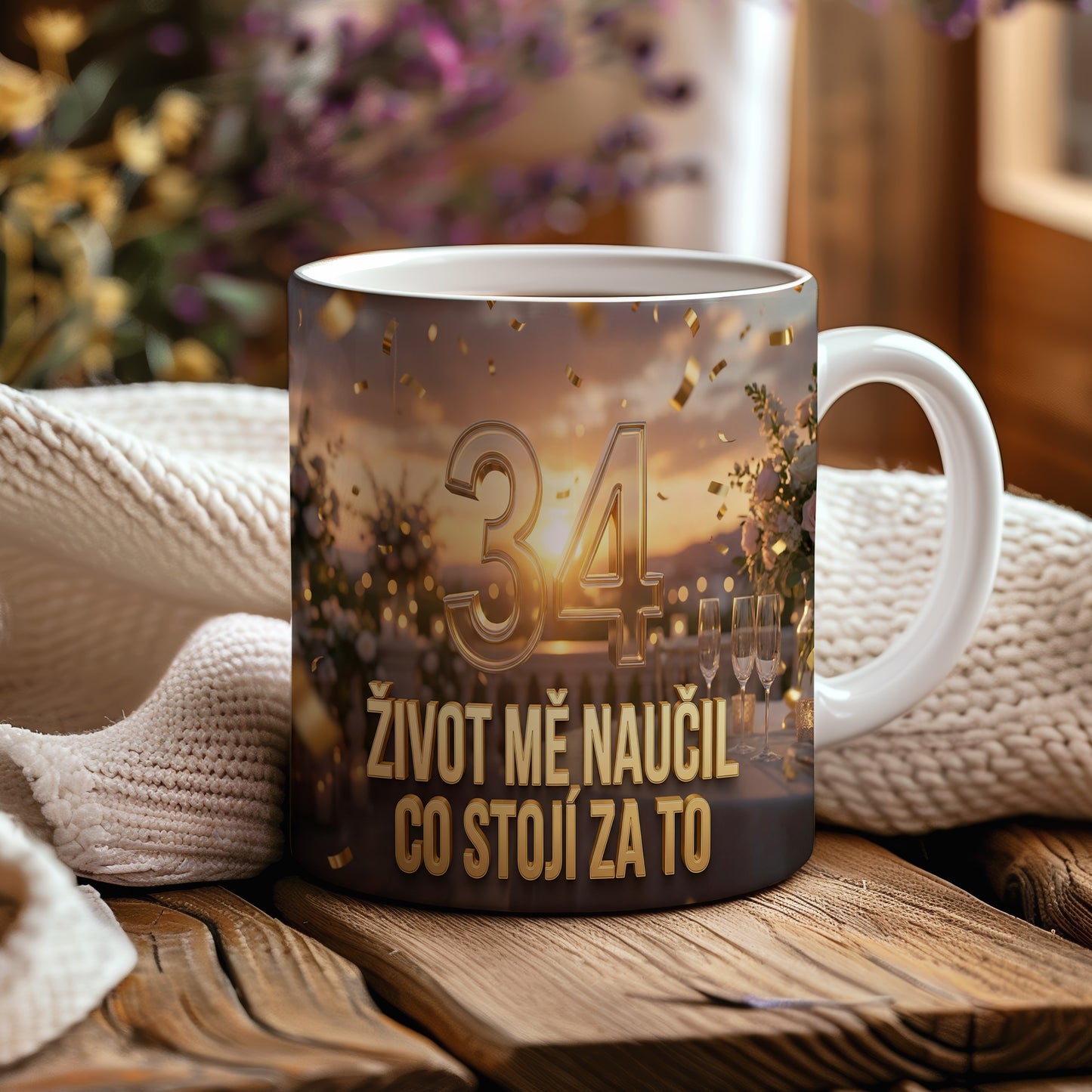 Narozeninový hrnek 34 let – ŽIVOT MĚ NAUČIL CO STOJÍ ZA TO