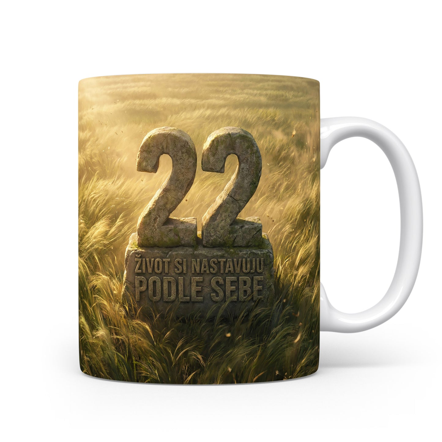 Hrnček s nápisem 22 ŽIVOT SI NASTAVUJU PODLE SEBE