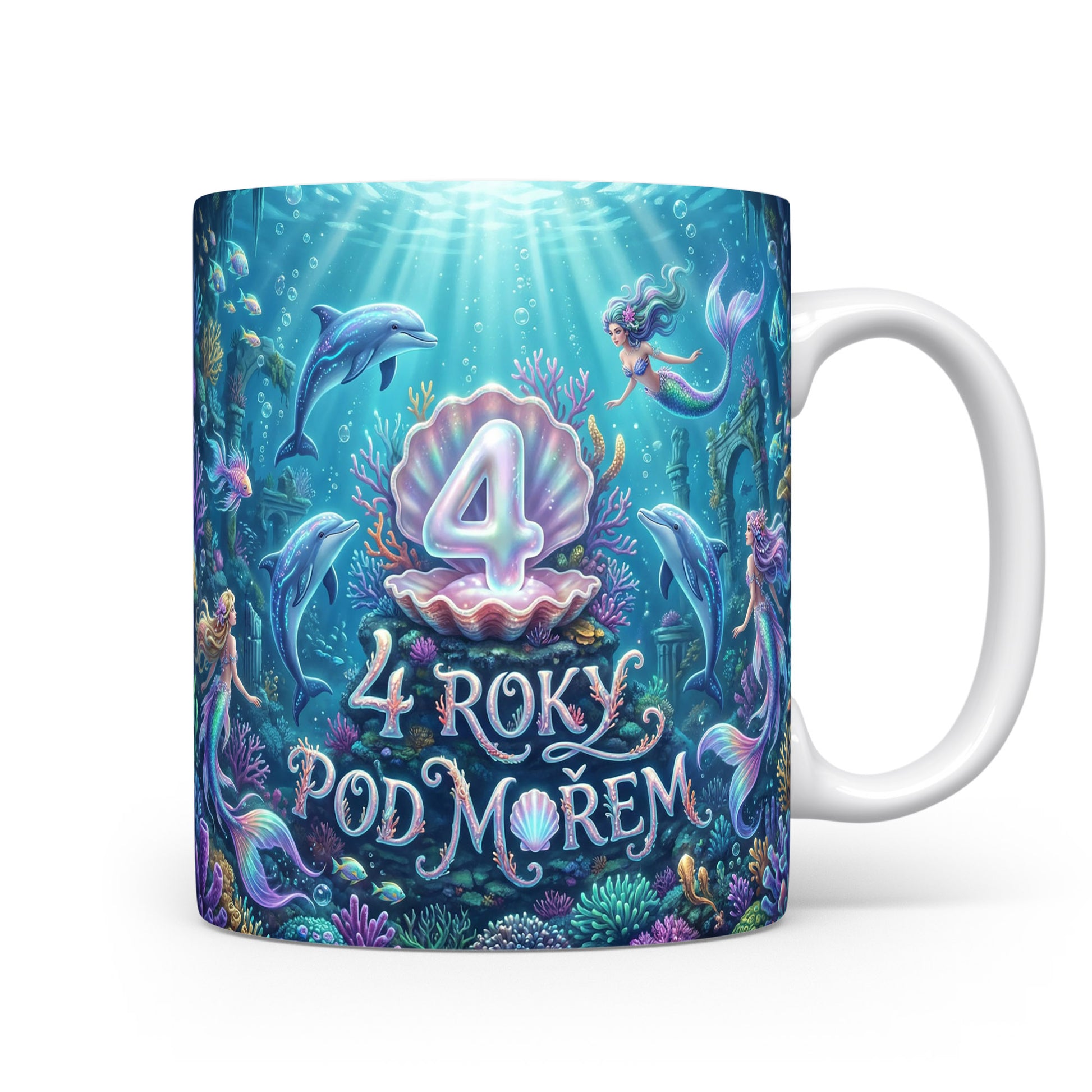 Hrnček s motivem mořského světa a číslem 4