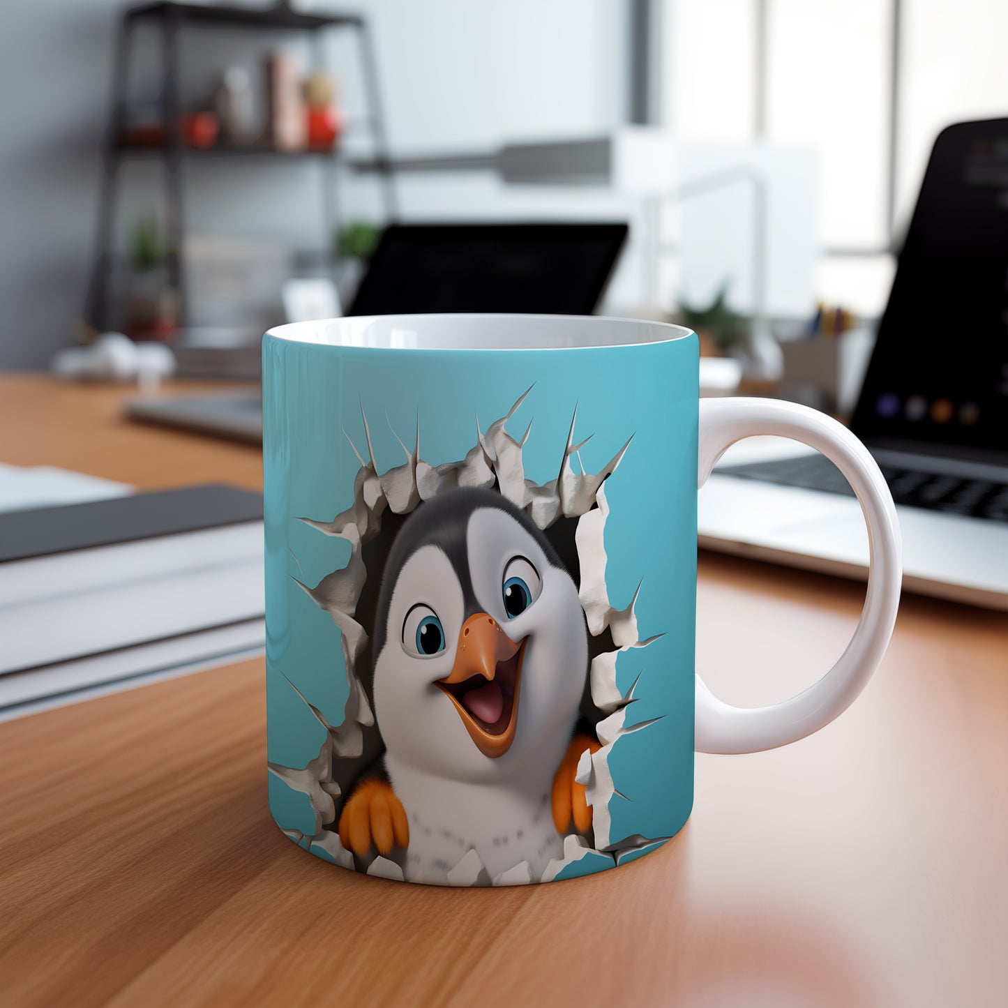 Hrnek s roztomilým tučňákem 3D efektem