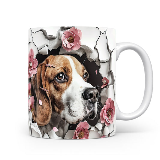 Hrnek s beagle psem a květinami