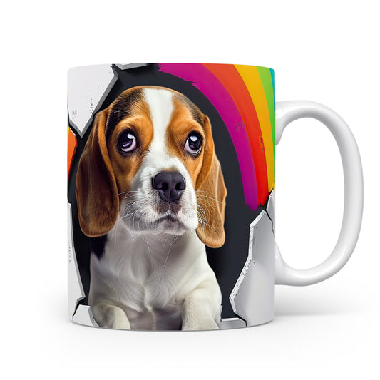 Hrnek s beagle psem a duhou – černobílým motivem