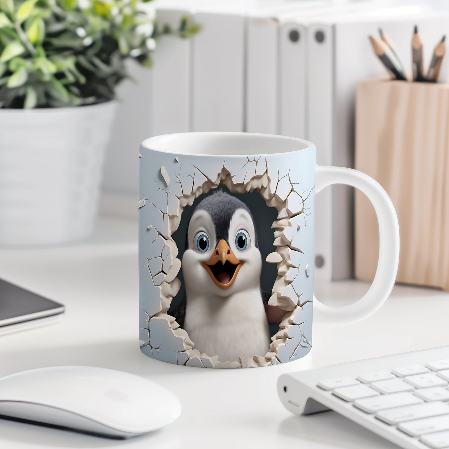 Hrnek s roztomilým tučňákem 3D efektem – 3D efektem
