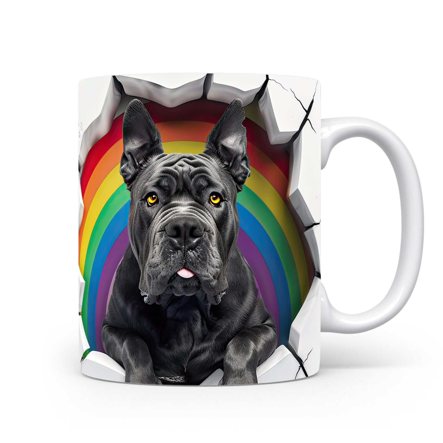 Hrnek se černým cane corso a duhovým 3D efektem
