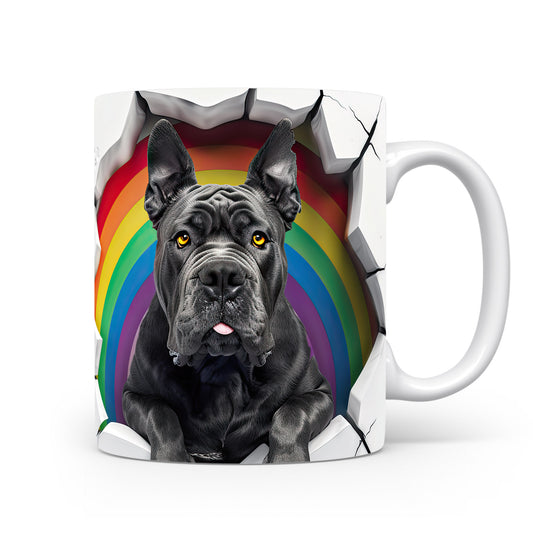 Hrnek se černým cane corso a duhovým 3D efektem