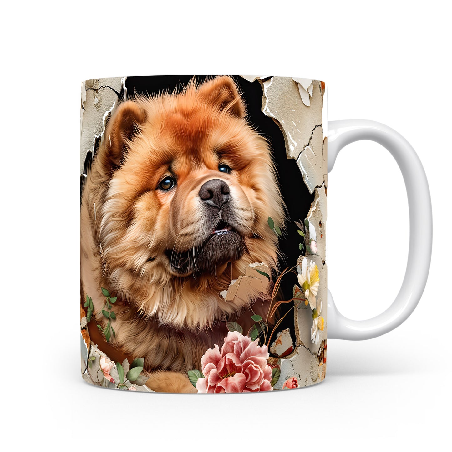 Hrnek s chow chow psem a květinovým 3D efektem