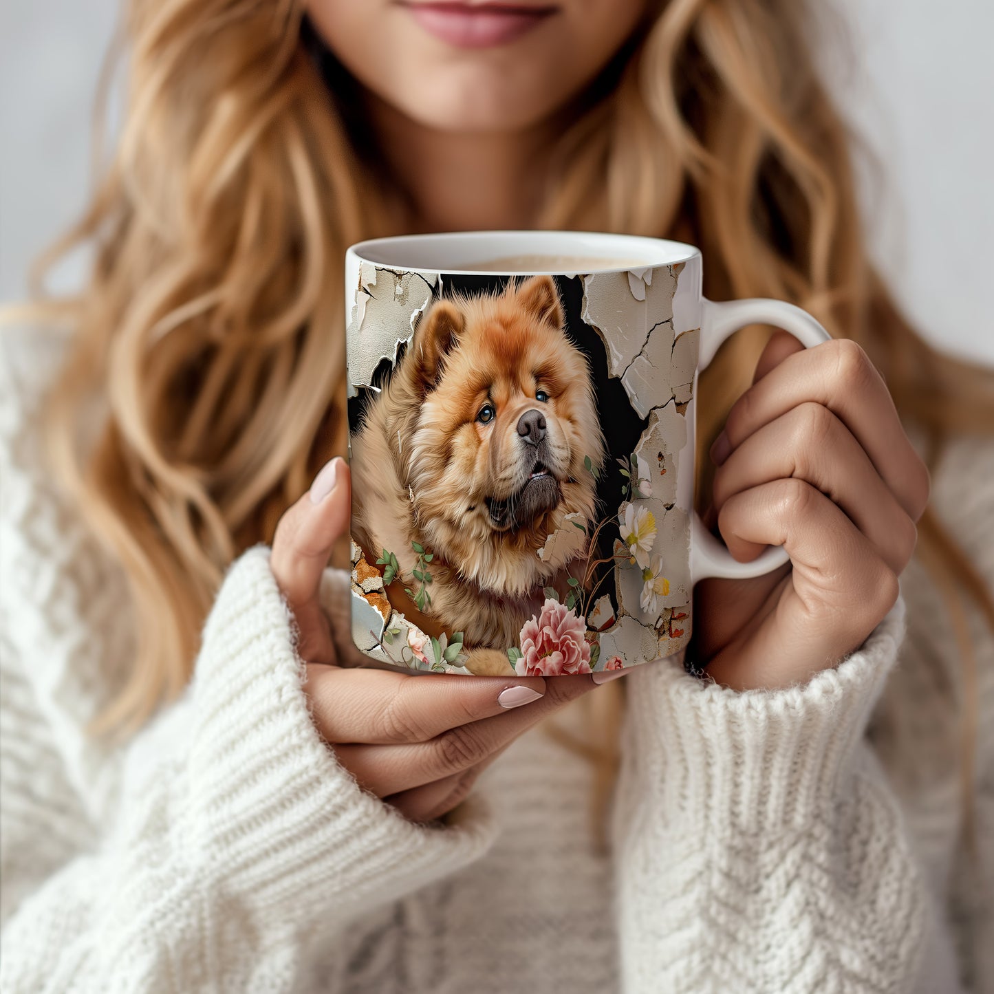 Hrnek s chow chow psem a květinovým 3D efektem