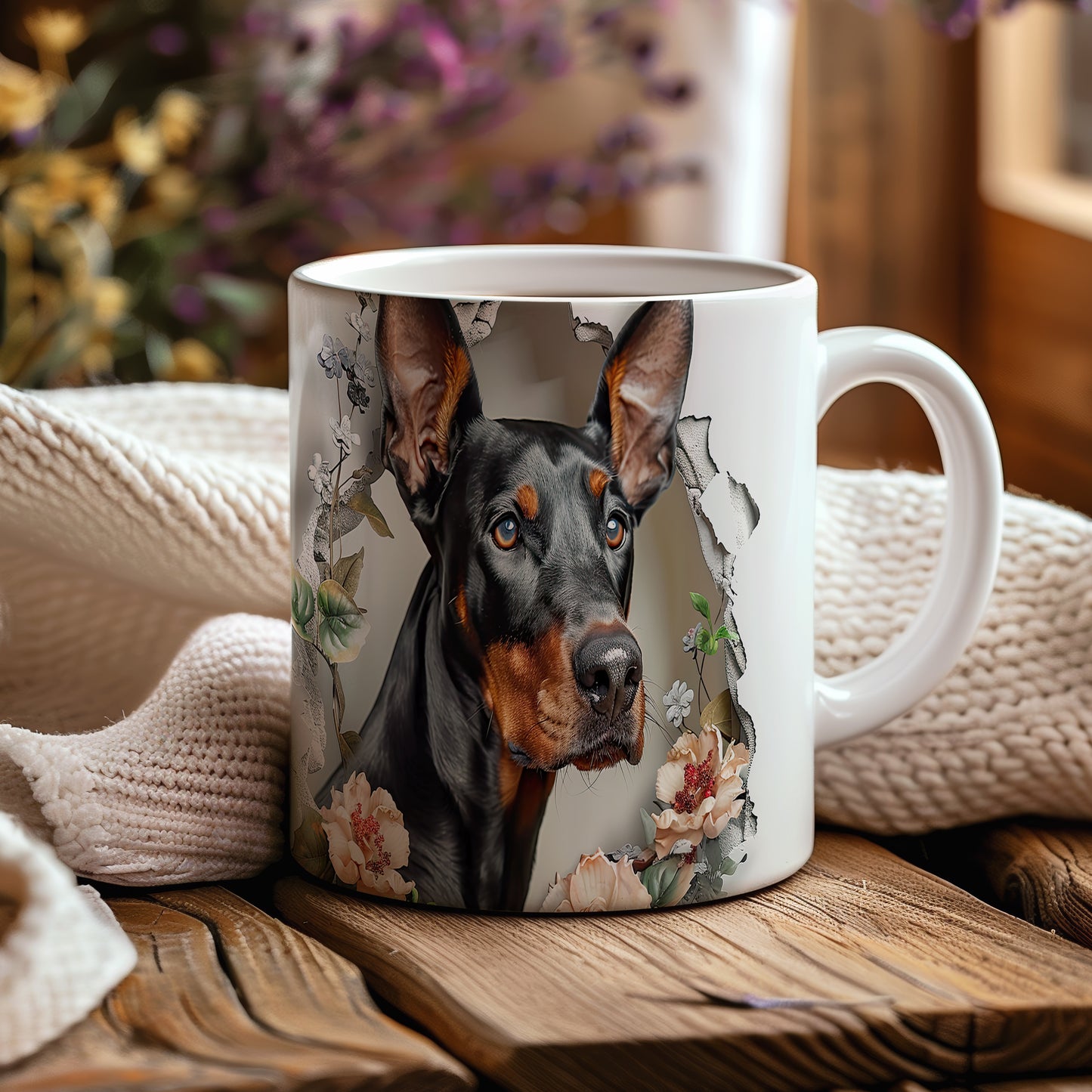 Hrnek s realistickým obrazem dobermana