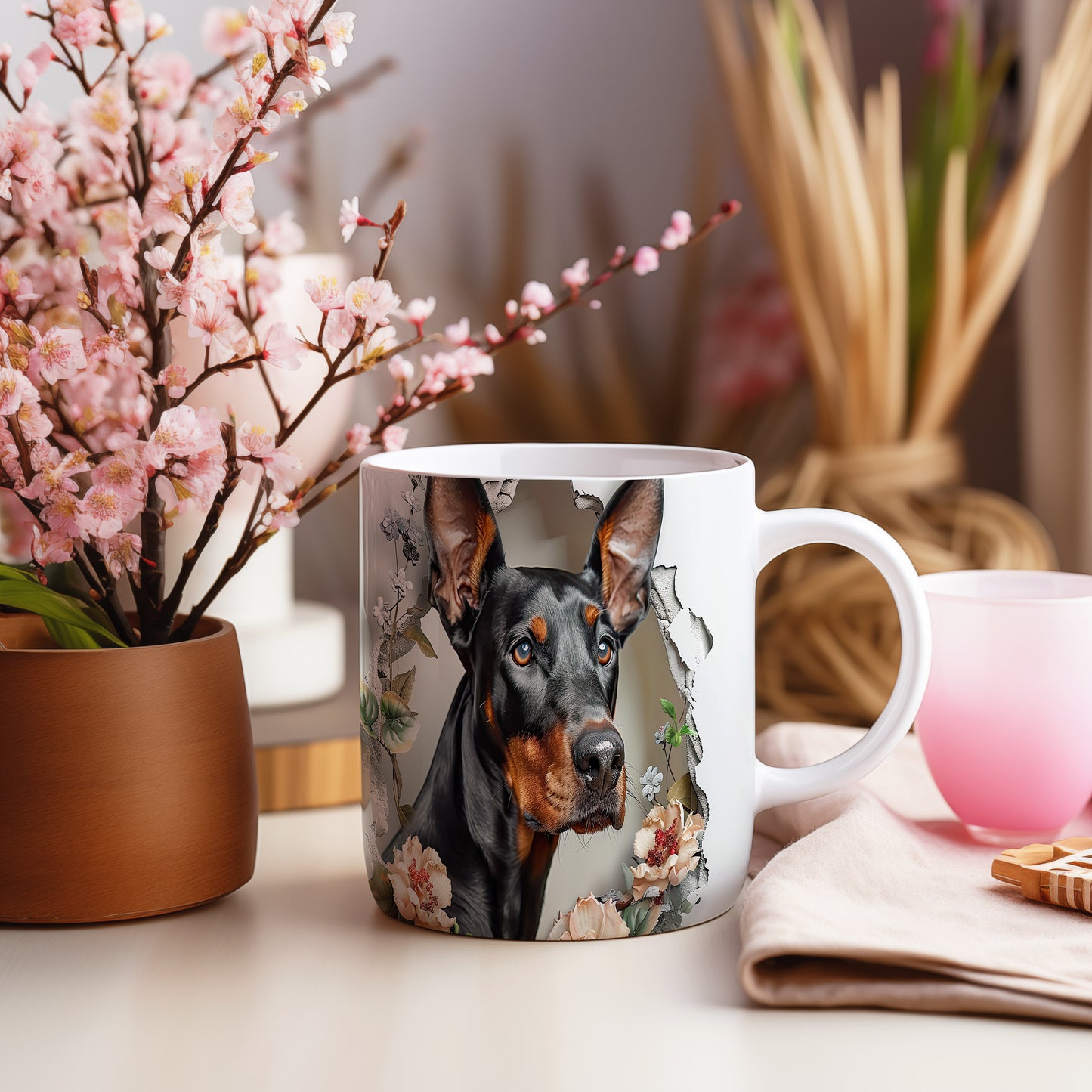Hrnek s realistickým obrazem dobermana