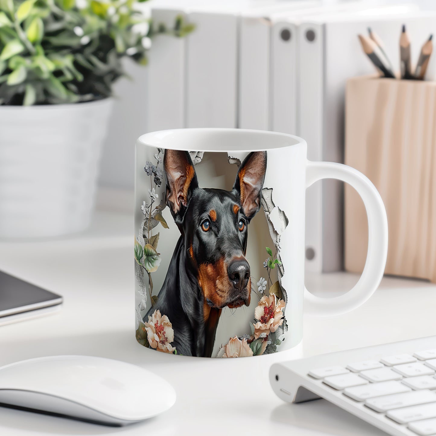 Hrnek s realistickým obrazem dobermana