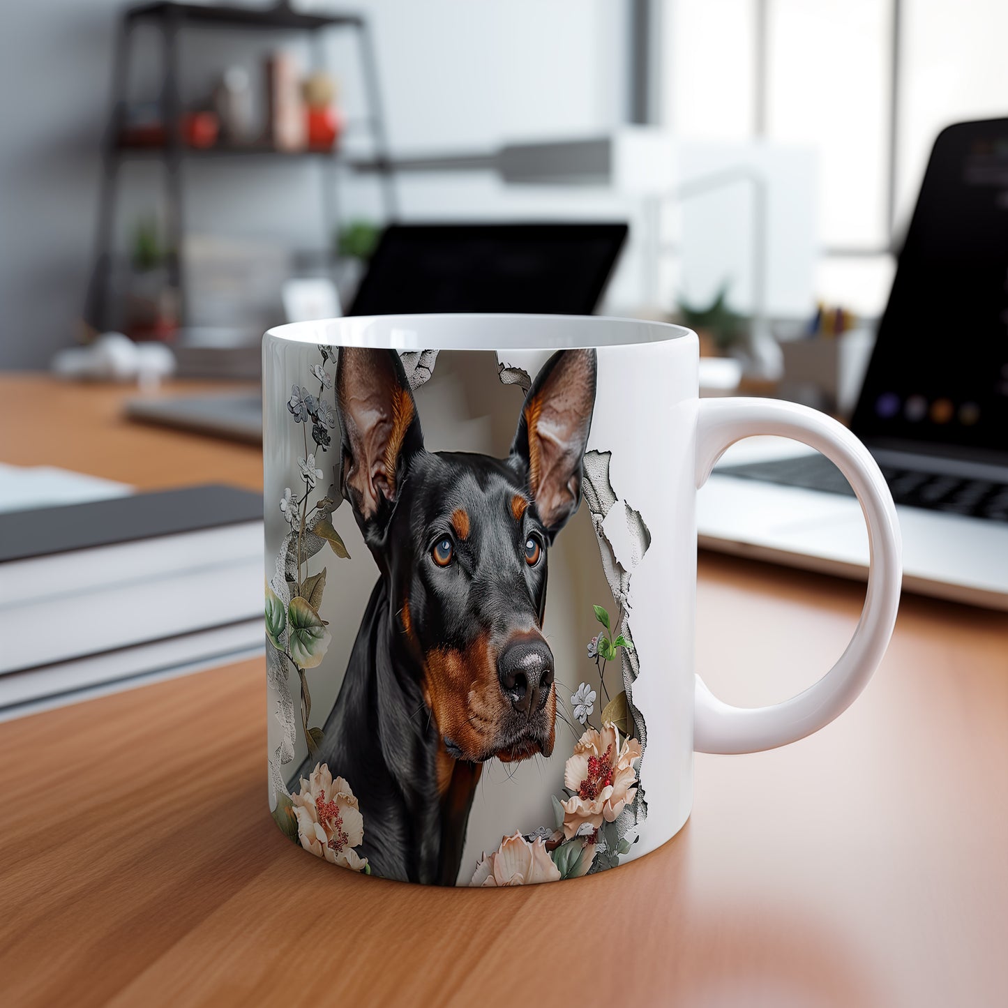 Hrnek s realistickým obrazem dobermana