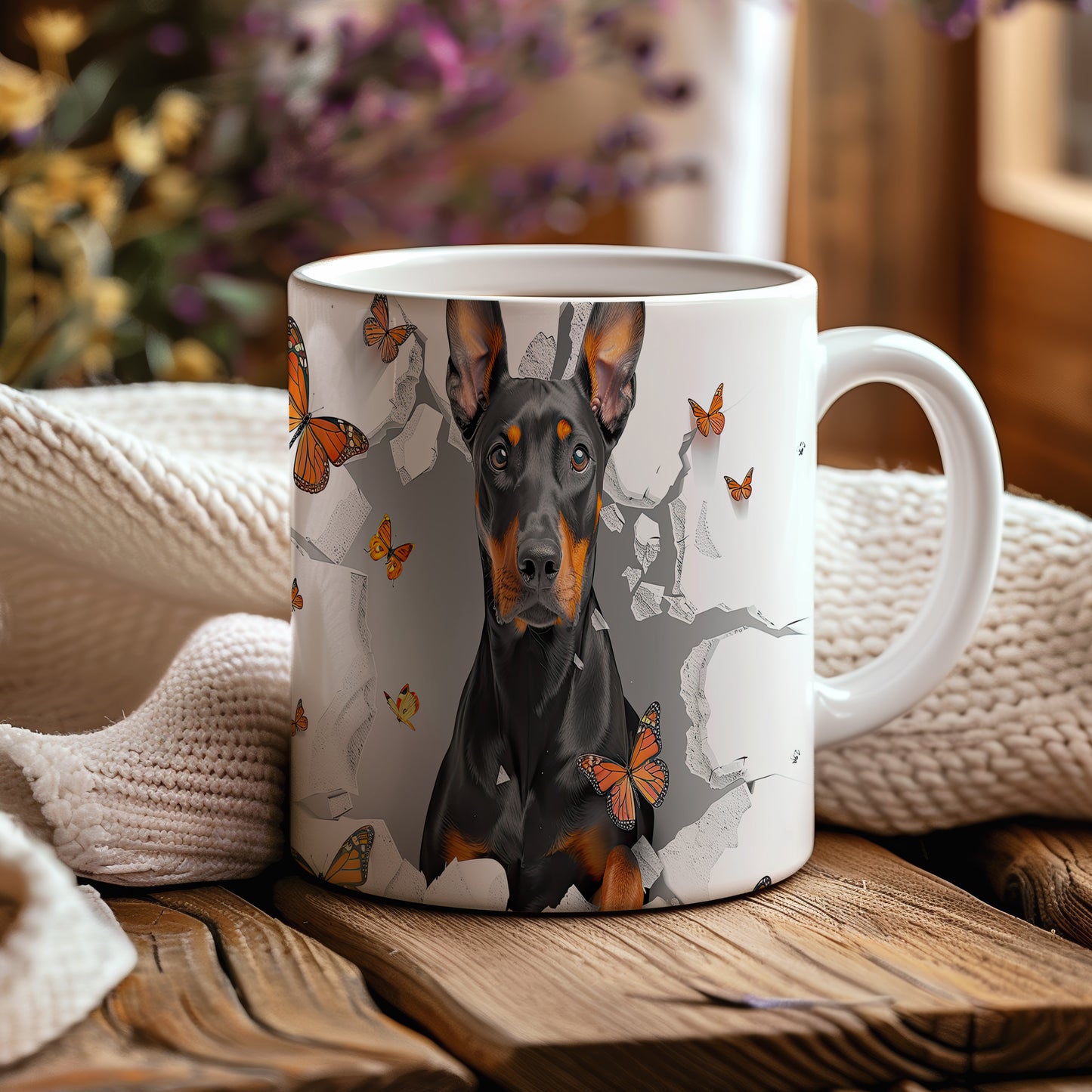 Hrnek s dobromyslným dobermanem