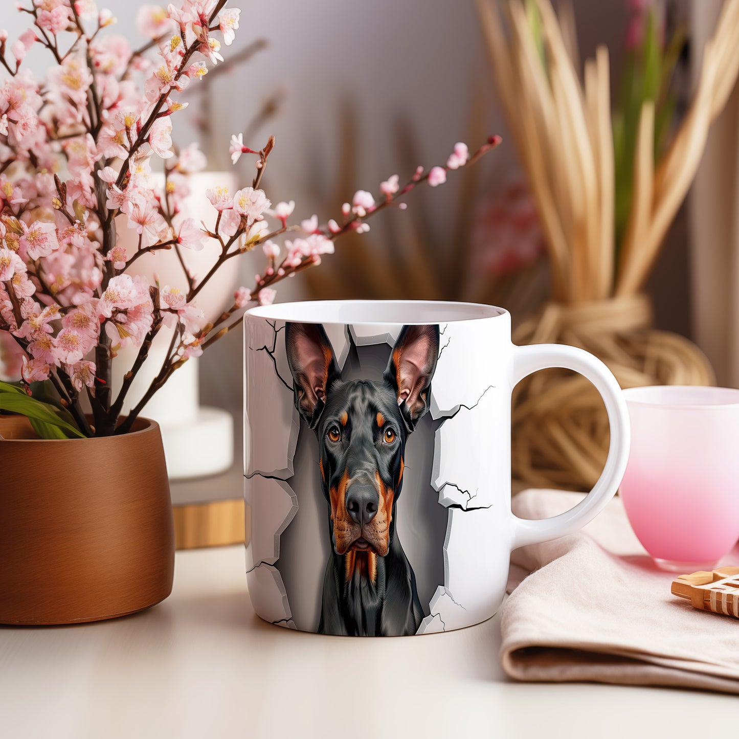 Hrnek s realistickým dobermanem