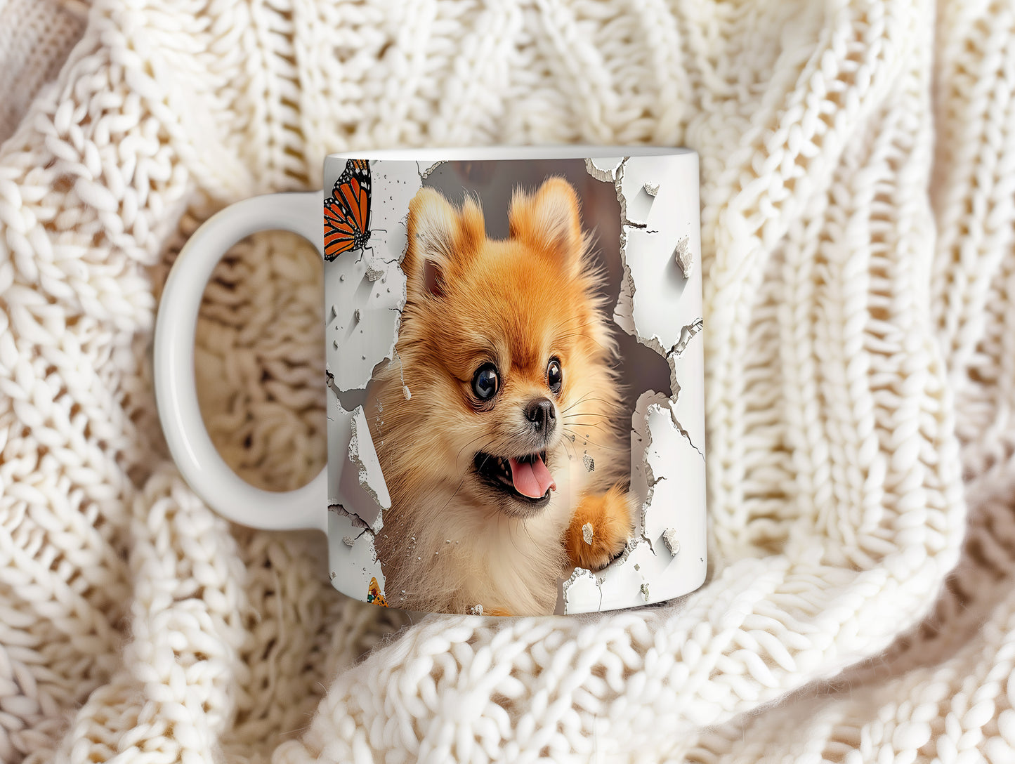 Hrnek s roztomilým pomeranianem – 3D efektem