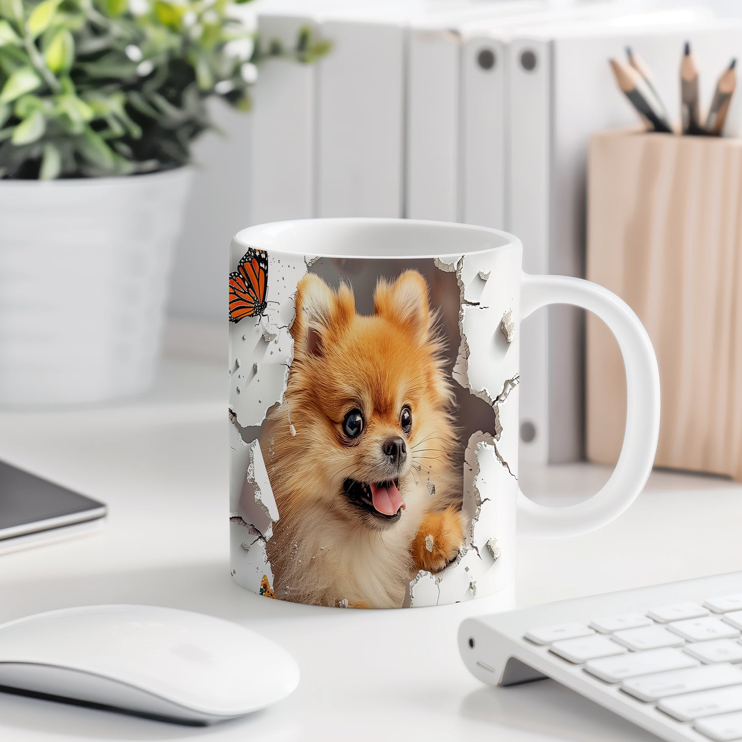 Hrnek s roztomilým pomeranianem – 3D efektem