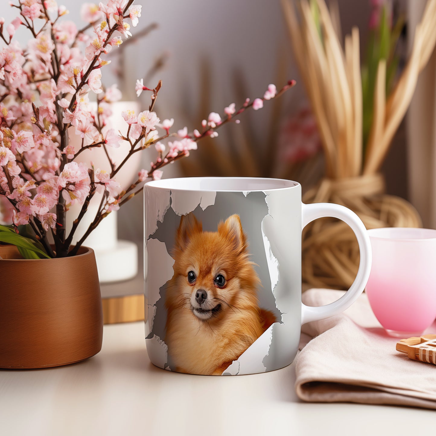 Hrnek s roztomilým pomeranianem – originálním motivem